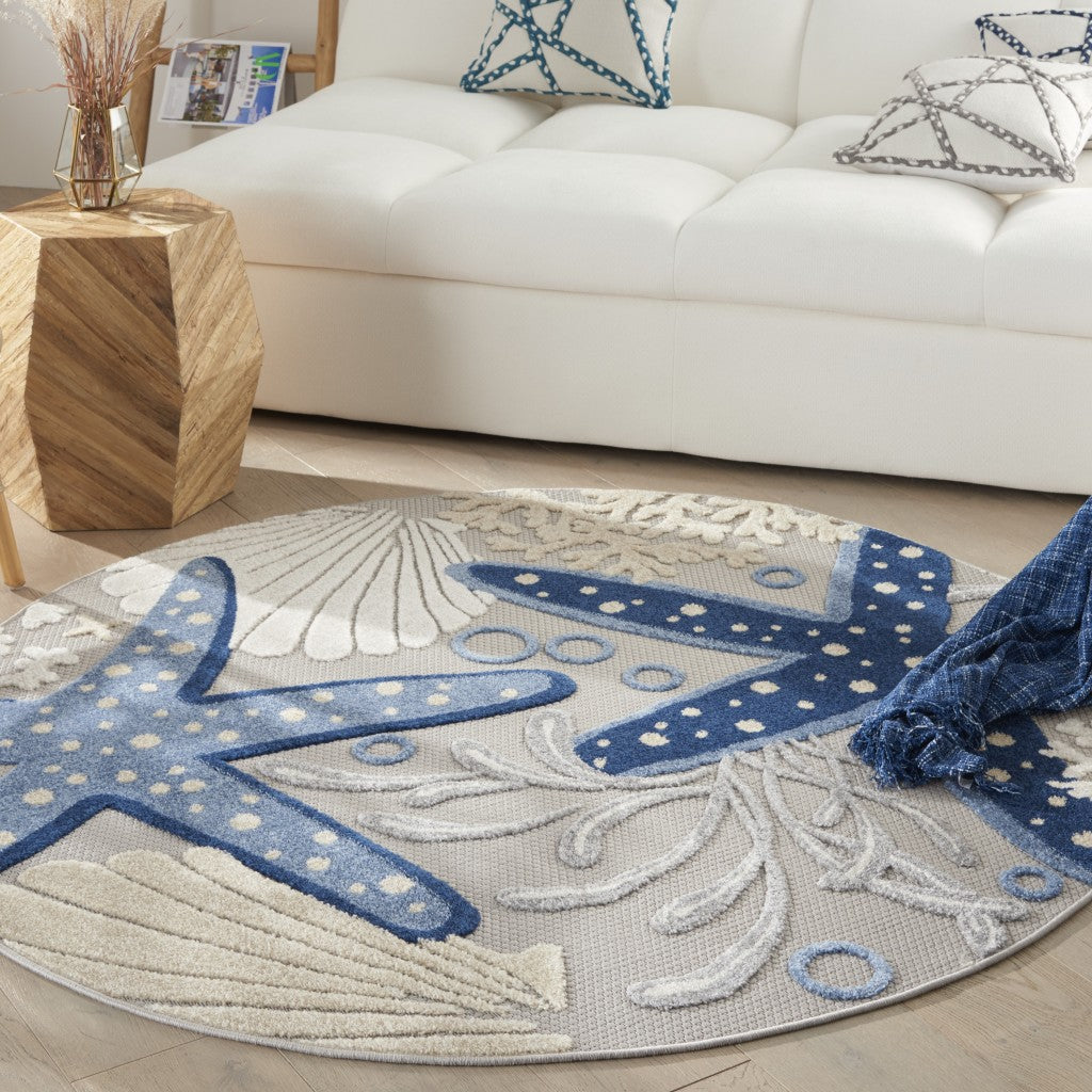 4' X 6' Blue And Gray Indoor Outdoor Area Rug