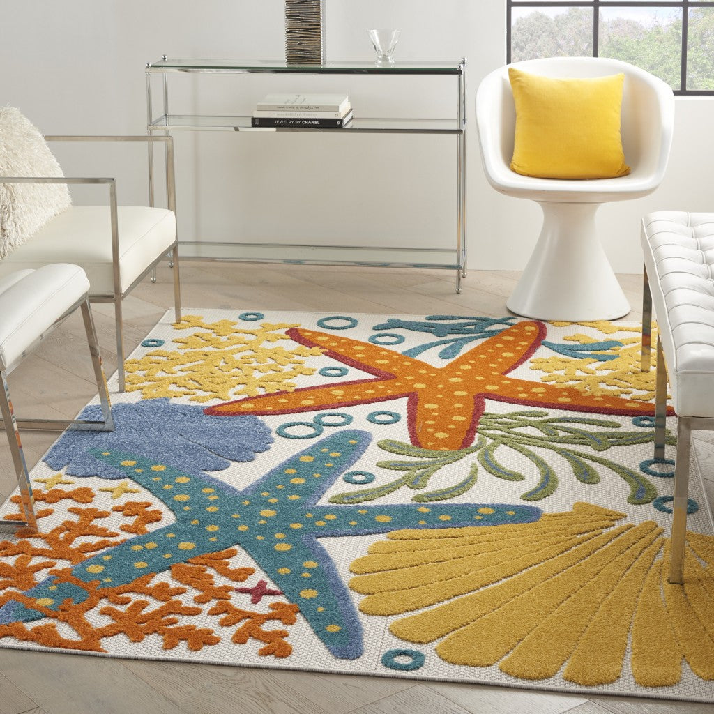 4' X 6' Yellow And Ivory Indoor Outdoor Area Rug