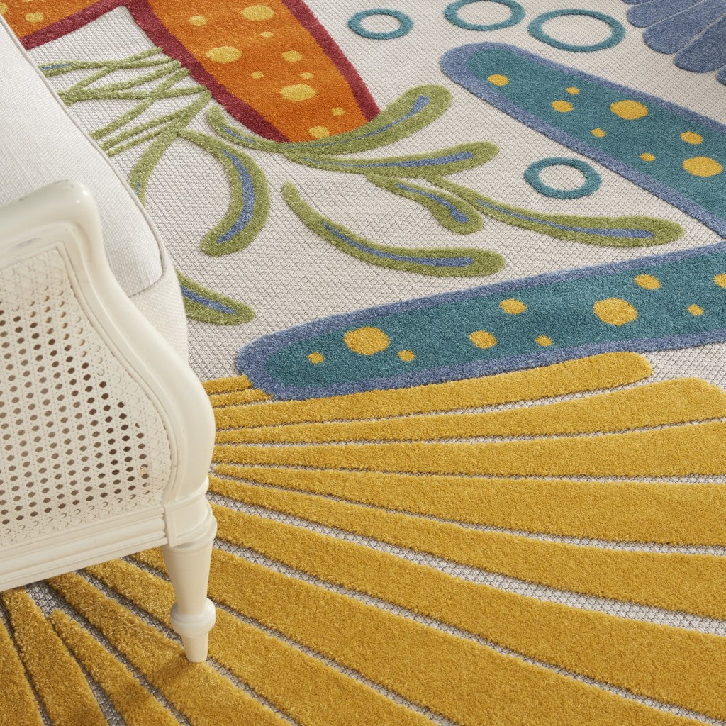 4' X 6' Yellow And Ivory Indoor Outdoor Area Rug