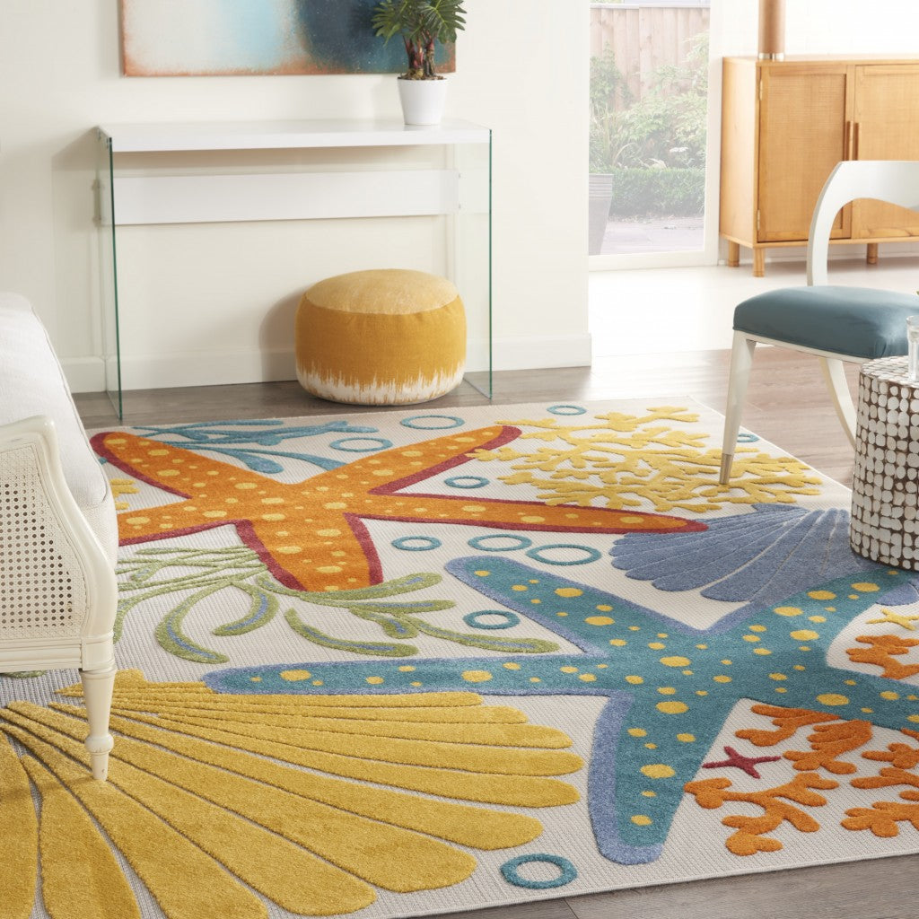 4' X 6' Yellow And Ivory Indoor Outdoor Area Rug