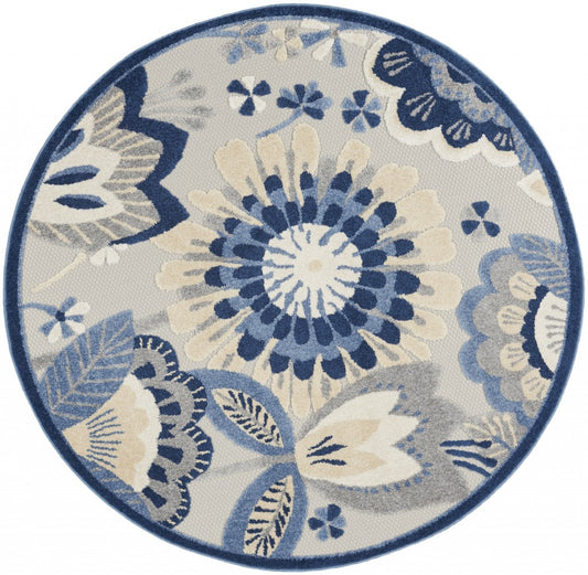 6' X 9' Blue And Gray Floral Indoor Outdoor Area Rug