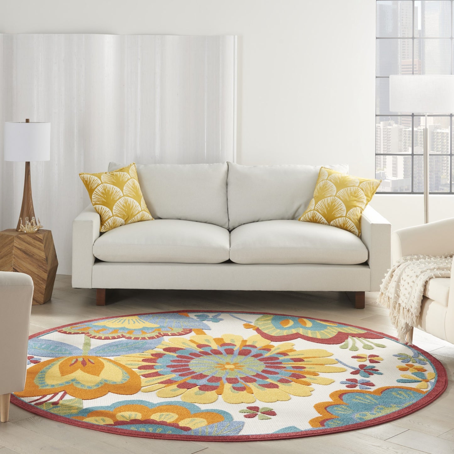 4' X 6' Yellow And Ivory Floral Indoor Outdoor Area Rug