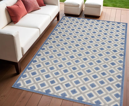4' X 6' Blue And Gray Indoor Outdoor Area Rug