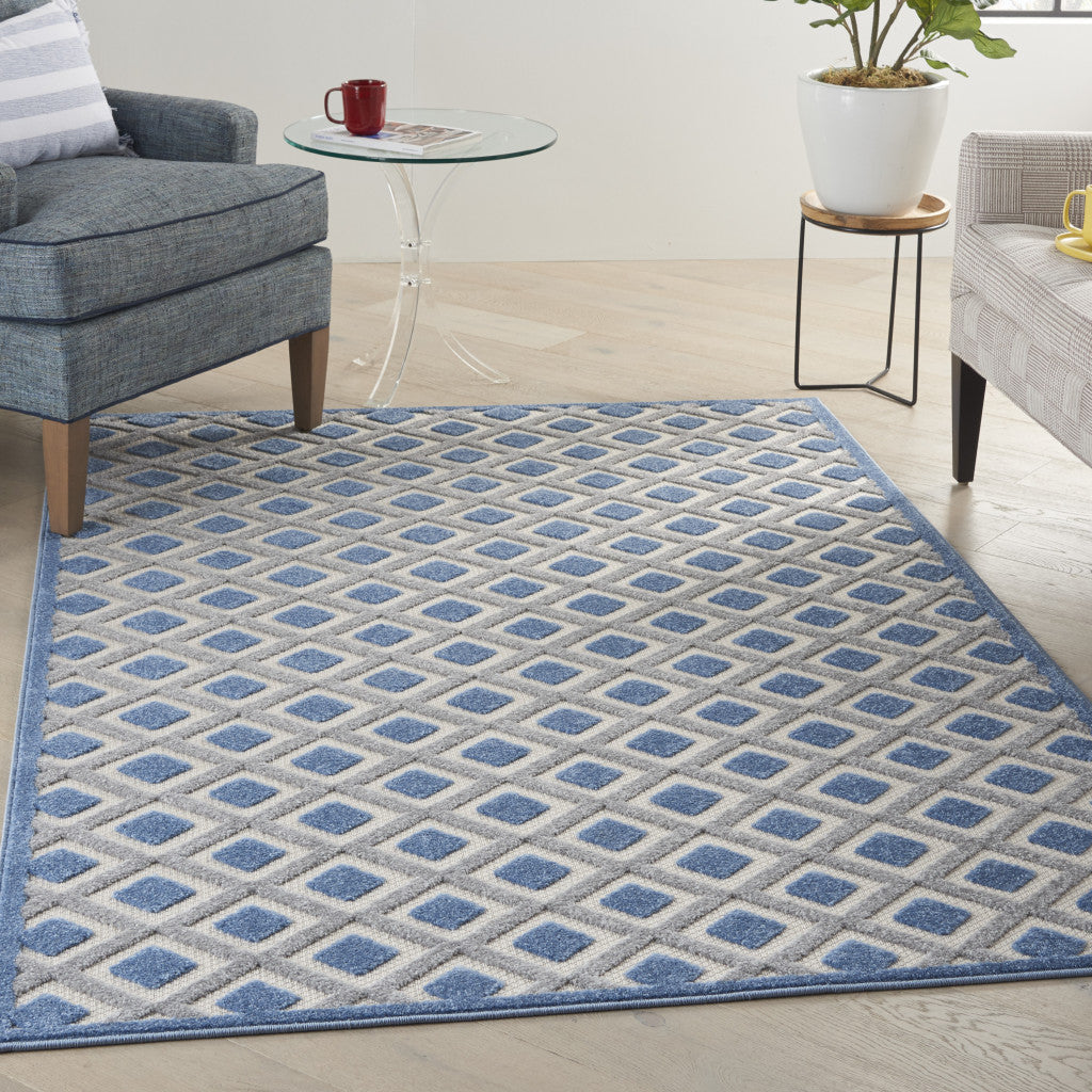 6' X 9' Blue And Gray Geometric Indoor Outdoor Area Rug