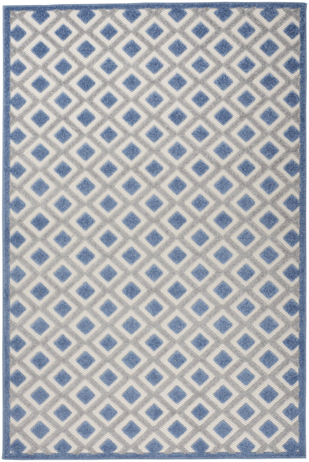 6' X 9' Blue And Gray Geometric Indoor Outdoor Area Rug