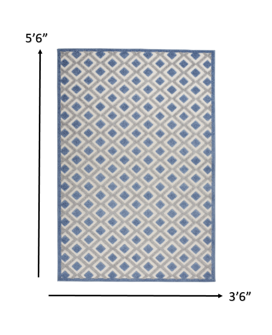 6' X 9' Blue And Gray Geometric Indoor Outdoor Area Rug