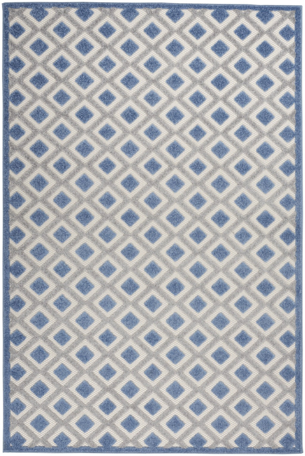 5' Round Blue And Gray Round Geometric Indoor Outdoor Area Rug