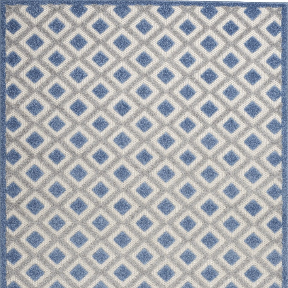 5' Round Blue And Gray Round Geometric Indoor Outdoor Area Rug