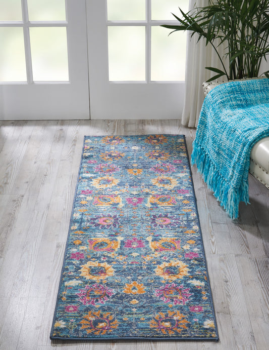 2' X 3' Blue And Orange Floral Power Loom Area Rug