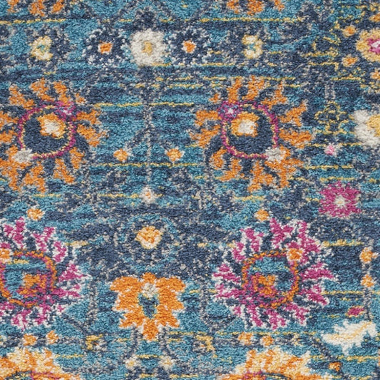 4' X 6' Blue And Orange Floral Distressed Area Rug