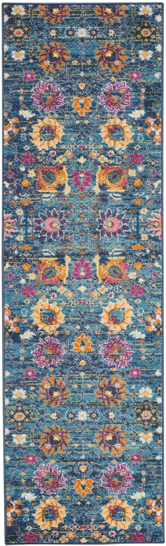 5' X 7' Blue And Orange Floral Power Loom Area Rug