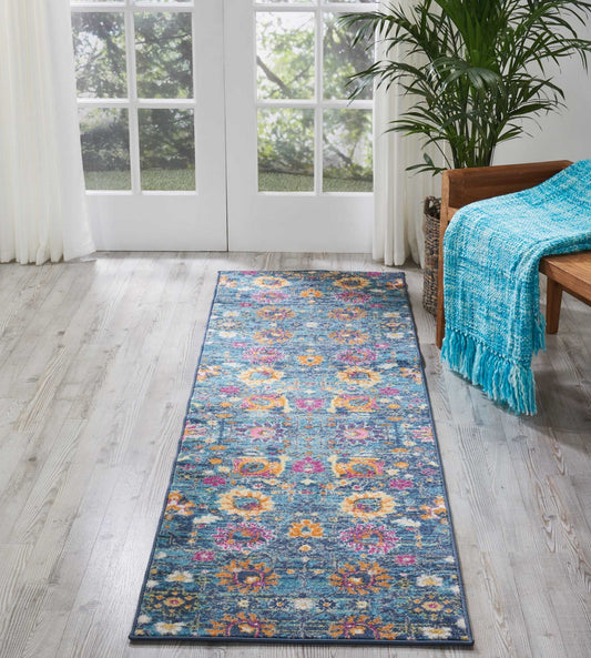 5' X 7' Blue And Orange Floral Power Loom Area Rug