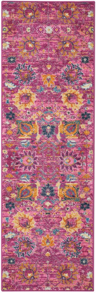 8' X 10' Fuchsia And Orange Floral Distressed Area Rug
