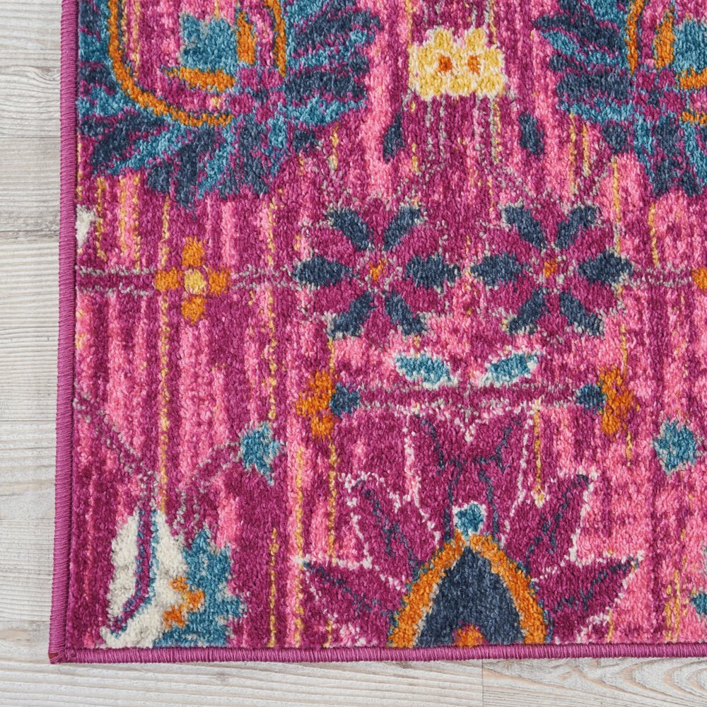 8' X 10' Fuchsia And Orange Floral Distressed Area Rug