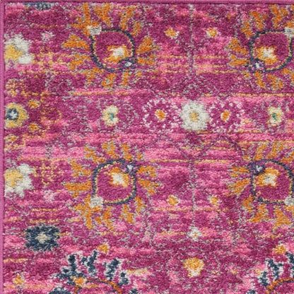 8' X 10' Fuchsia And Orange Floral Distressed Area Rug