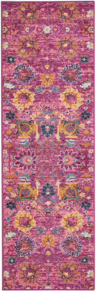 8' X 10' Fuchsia And Orange Floral Distressed Area Rug