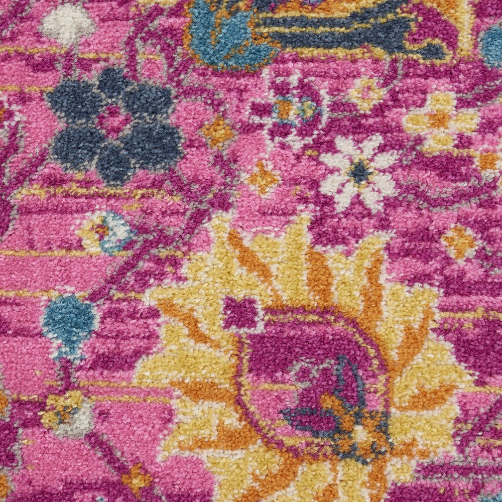 8' X 10' Fuchsia And Orange Floral Distressed Area Rug