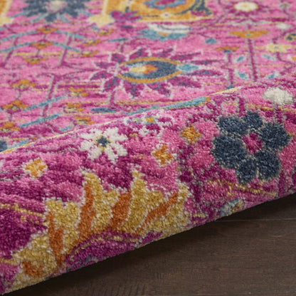 8' X 10' Fuchsia And Orange Floral Distressed Area Rug