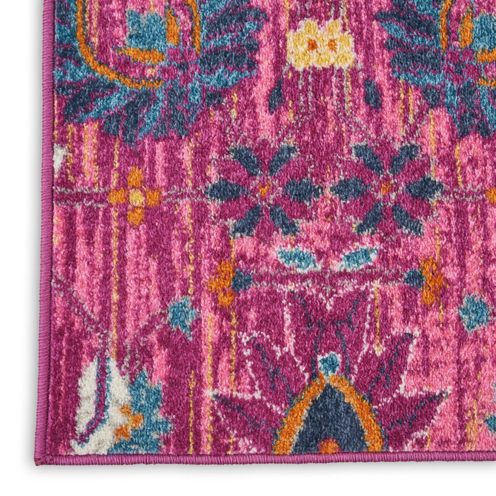 8' X 10' Fuchsia And Orange Floral Distressed Area Rug