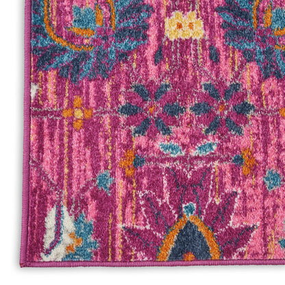 8' X 10' Fuchsia And Orange Floral Distressed Area Rug
