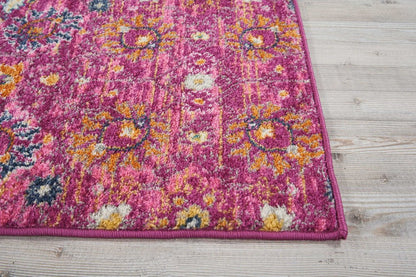 8' X 10' Fuchsia And Orange Floral Distressed Area Rug