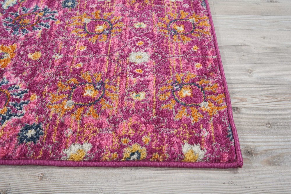 8' X 10' Fuchsia And Orange Floral Distressed Area Rug