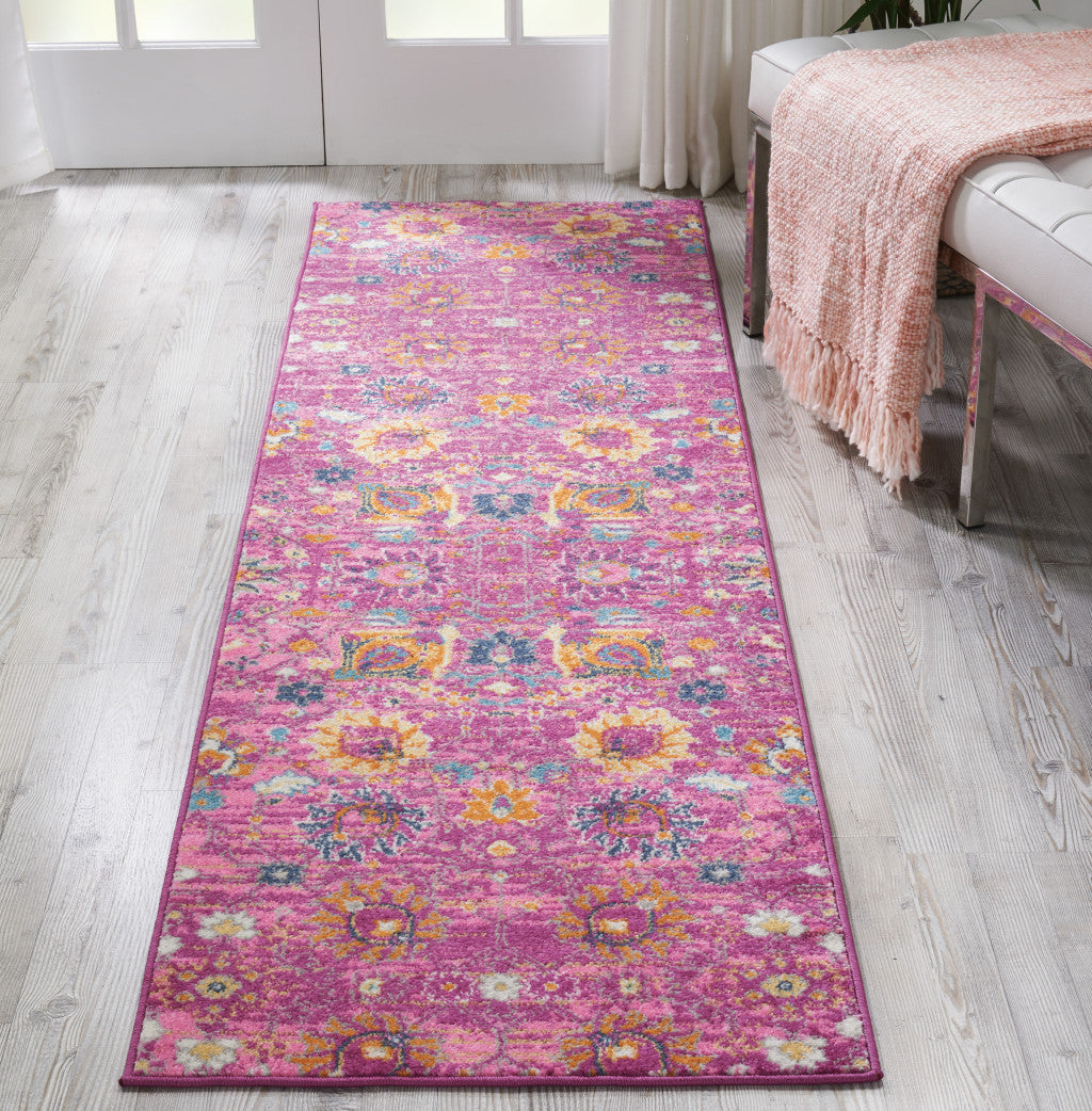 4' X 6' Fuchsia Floral Power Loom Area Rug