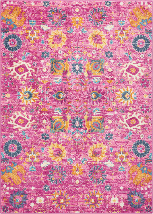 8' Fuchsia Floral Power Loom Runner Rug