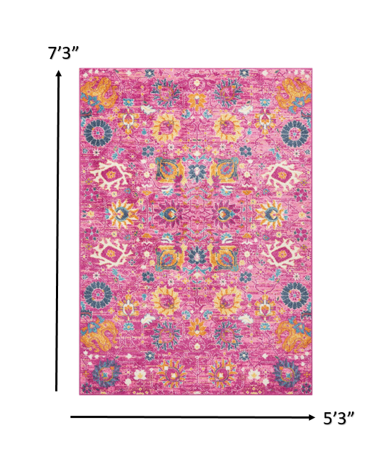 4' X 6' Fuchsia Floral Power Loom Area Rug