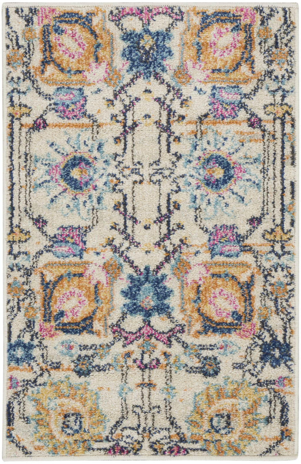 5' X 7' Orange And Ivory Floral Power Loom Area Rug