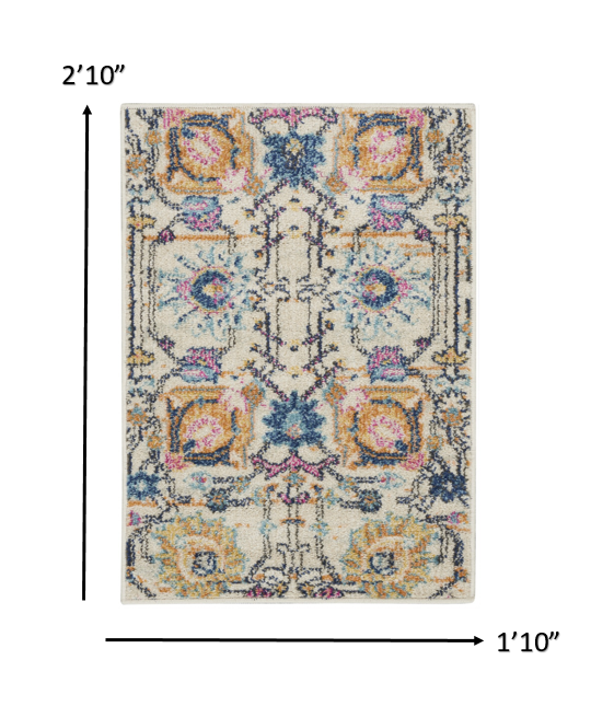 5' X 7' Orange And Ivory Floral Power Loom Area Rug