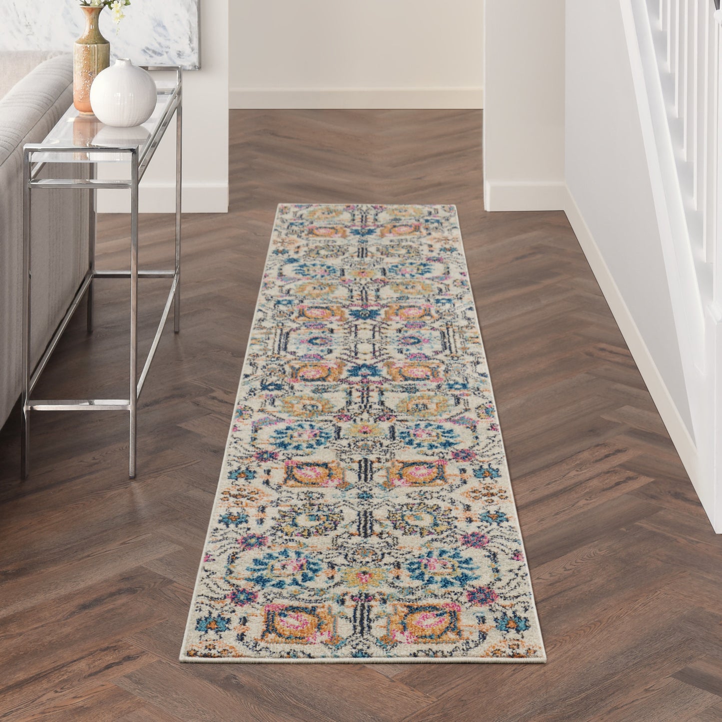 5' X 7' Orange And Ivory Floral Power Loom Area Rug