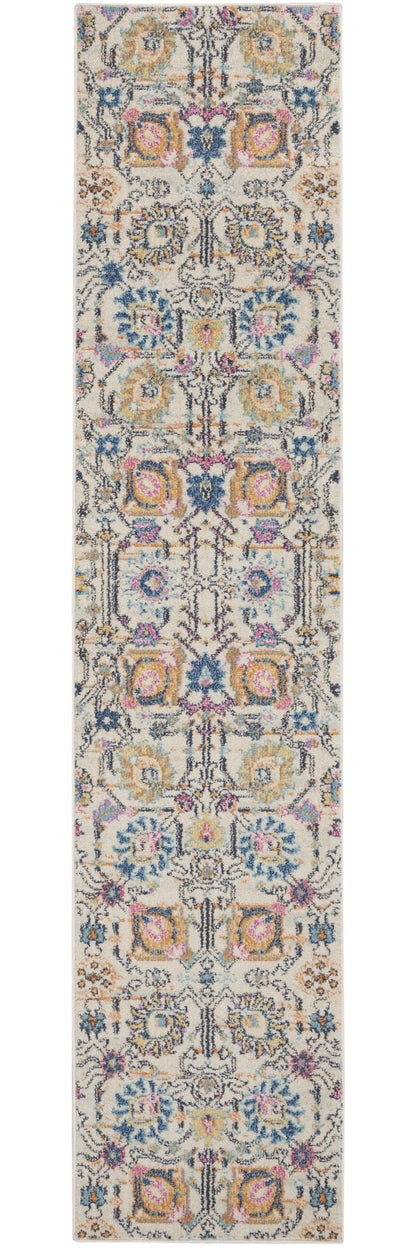 8' X 10' Orange And Ivory Floral Power Loom Area Rug