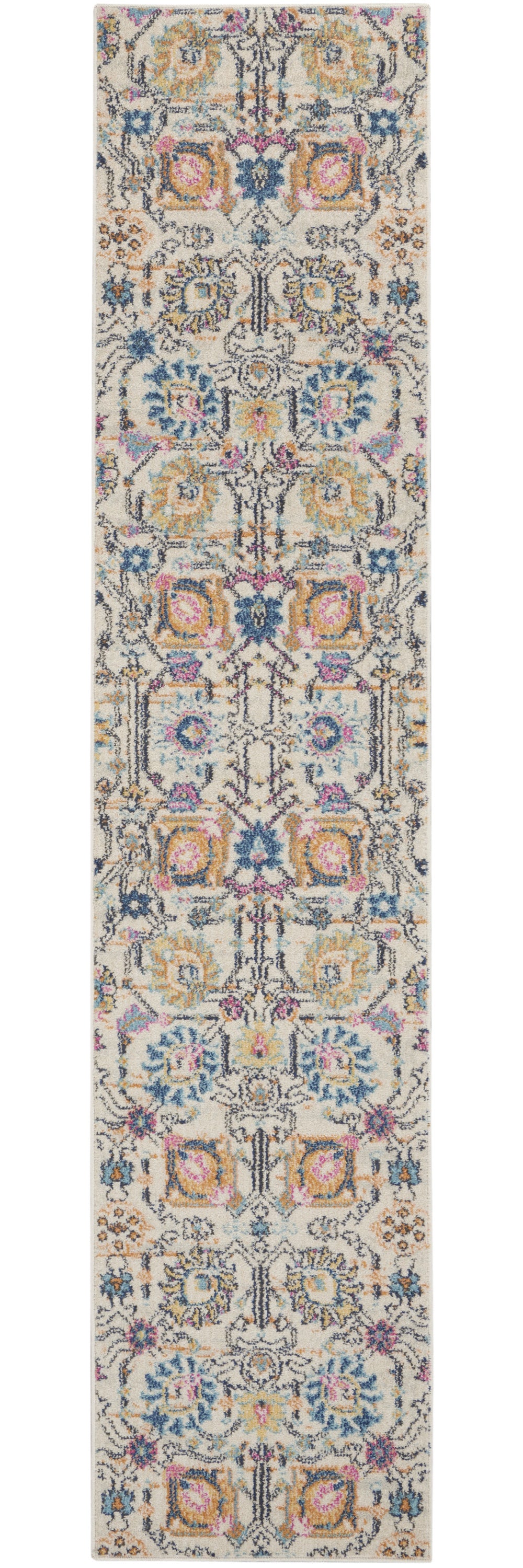 8' X 10' Orange And Ivory Floral Power Loom Area Rug