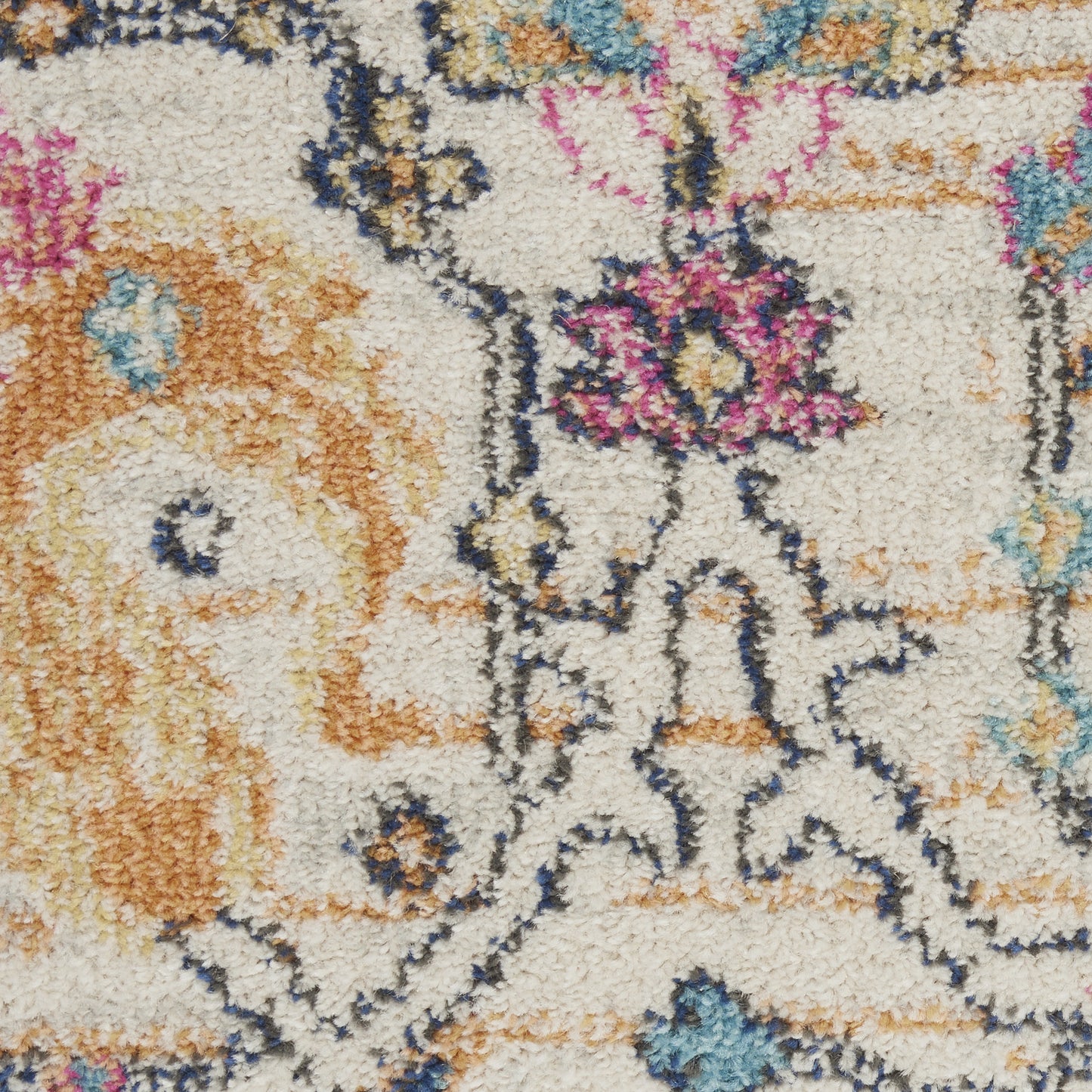 5' X 7' Orange And Ivory Floral Power Loom Area Rug