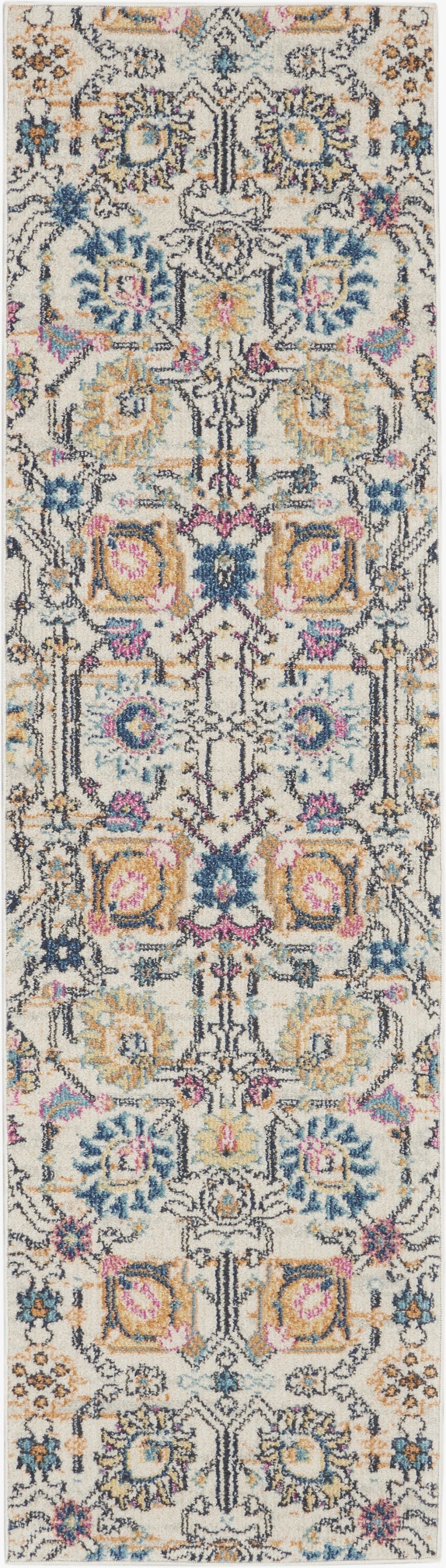 5' X 7' Orange And Ivory Floral Power Loom Area Rug