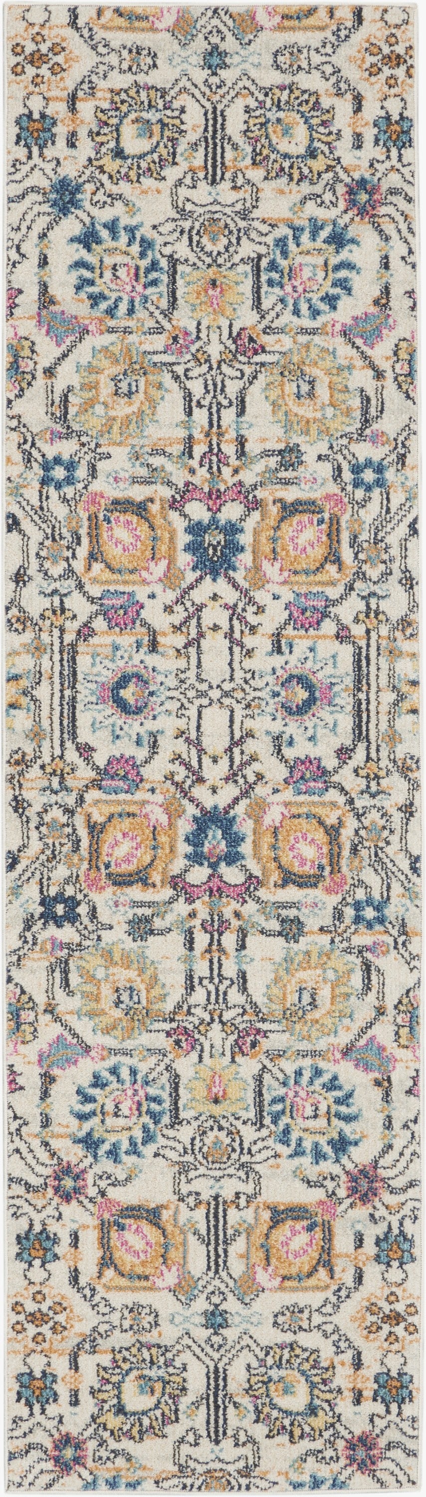 8' X 10' Orange And Ivory Floral Power Loom Area Rug