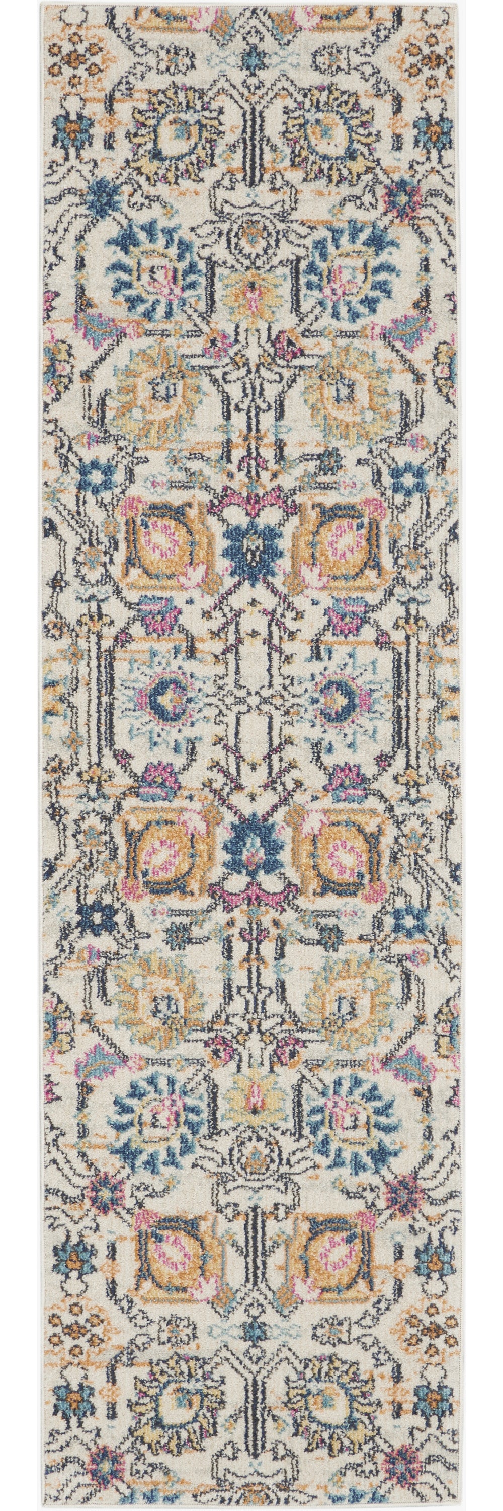 8' X 10' Orange And Ivory Floral Power Loom Area Rug