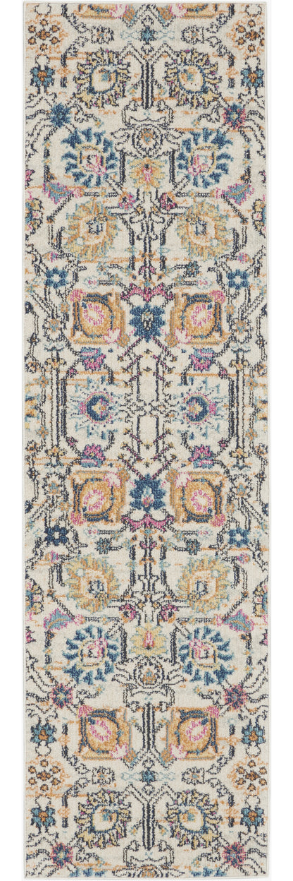 8' X 10' Orange And Ivory Floral Power Loom Area Rug