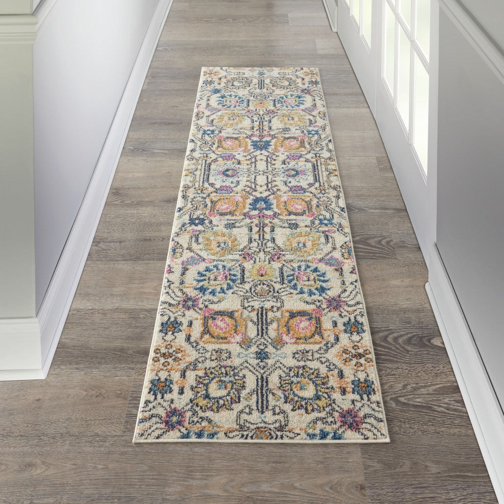 5' X 7' Orange And Ivory Floral Power Loom Area Rug