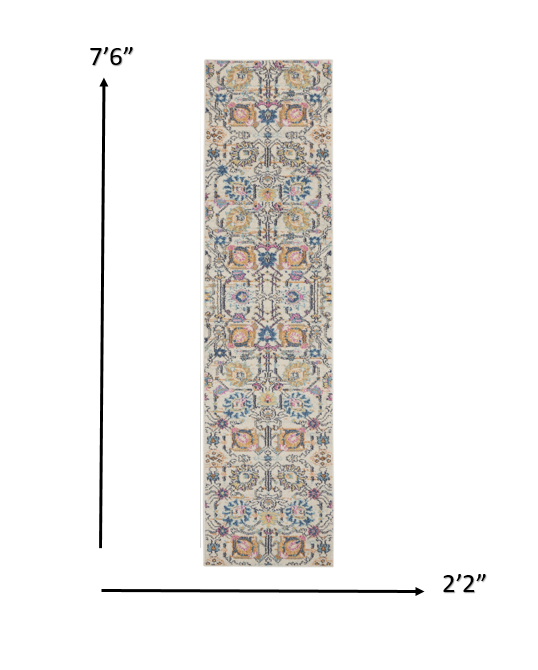 5' X 7' Orange And Ivory Floral Power Loom Area Rug