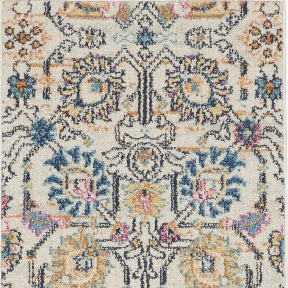 5' X 7' Orange And Ivory Floral Power Loom Area Rug