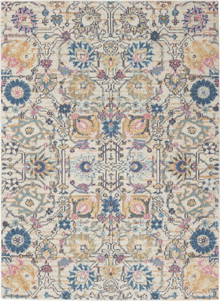 4' X 6' Ivory And Blue Floral Area Rug
