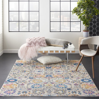4' X 6' Ivory And Blue Floral Area Rug