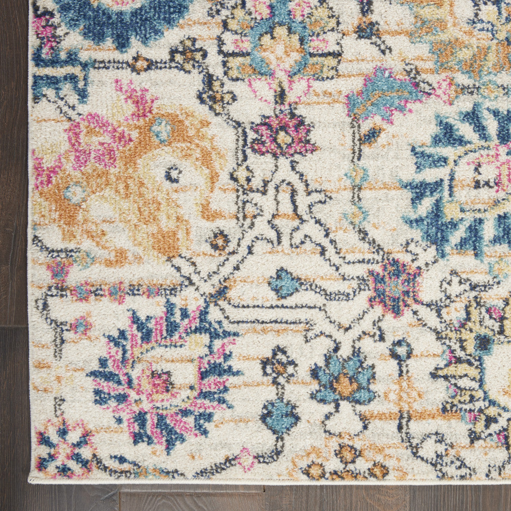 4' X 6' Orange And Ivory Floral Power Loom Area Rug