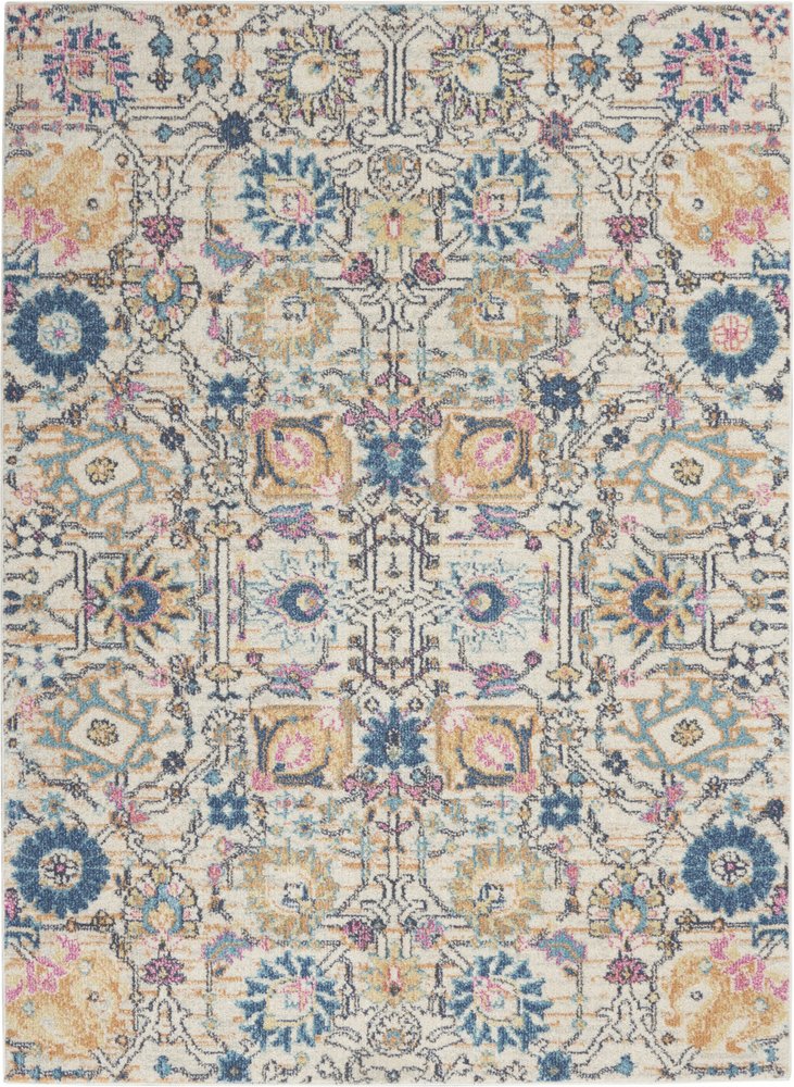 4' X 6' Ivory And Blue Floral Area Rug