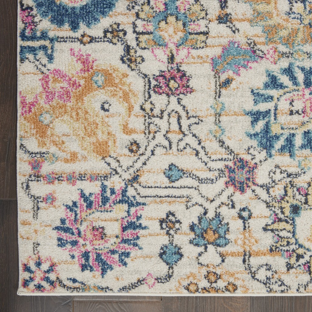 8' X 10' Orange And Ivory Floral Power Loom Area Rug