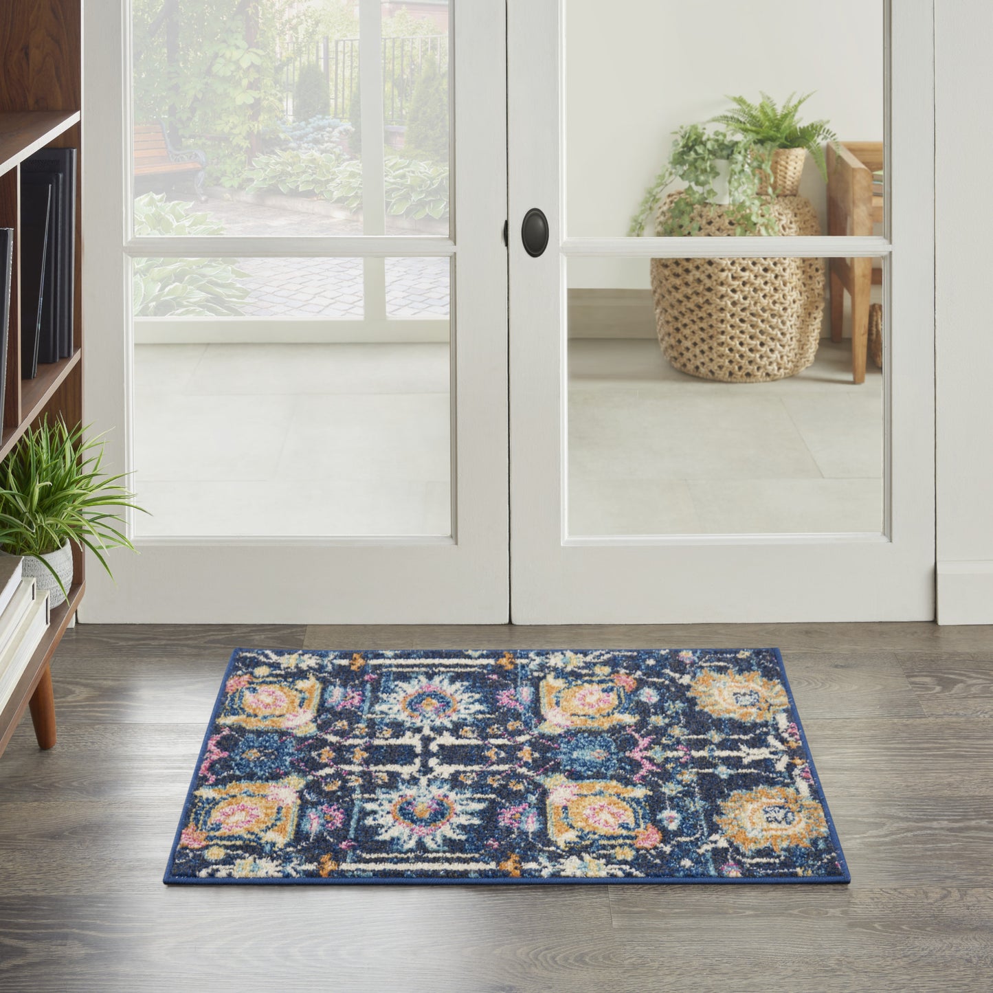 7' X 10' Navy Blue Floral Power Loom Area Rug