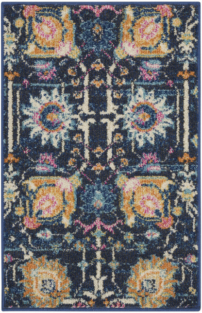 5' X 7' Navy Blue Floral Power Loom Area Rug