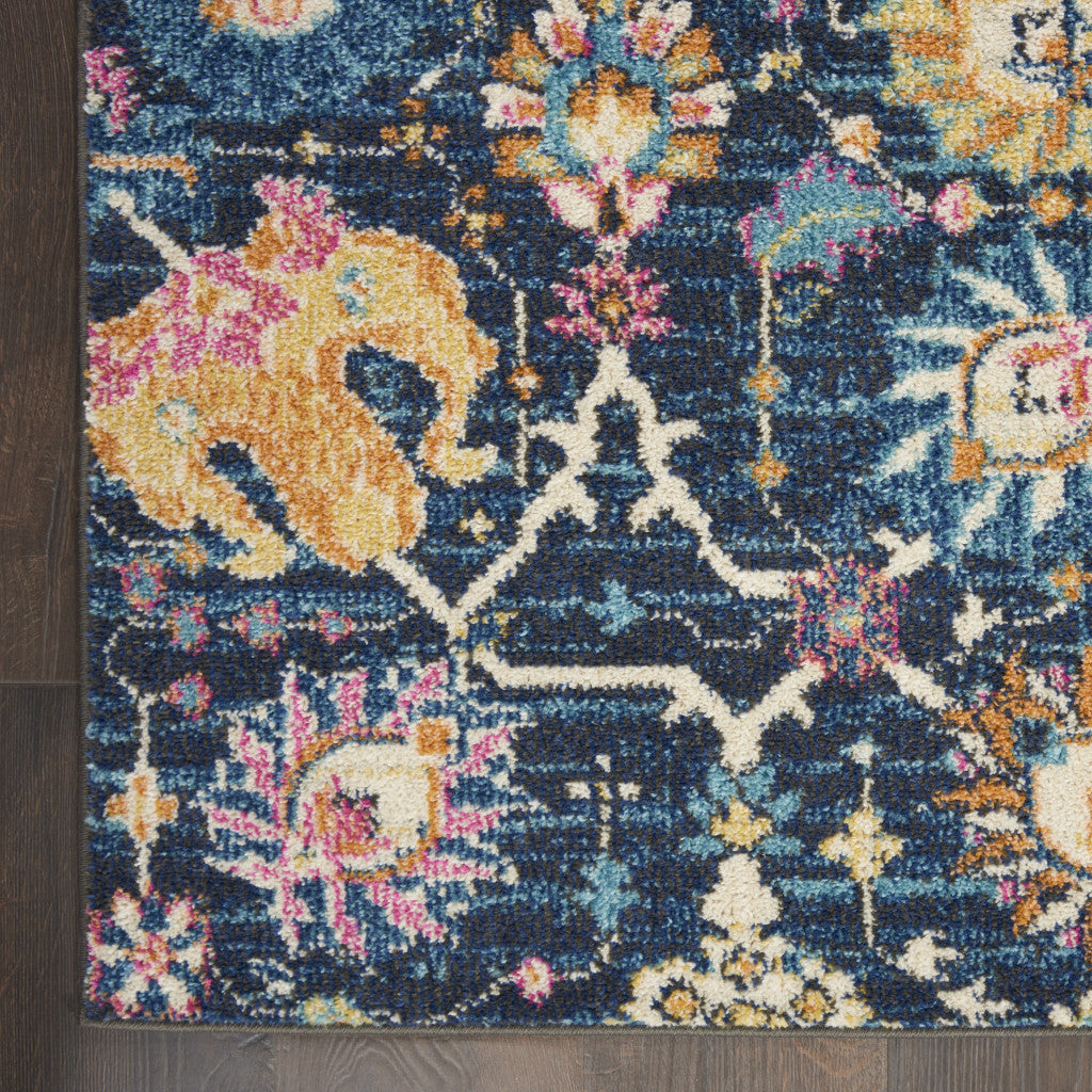 5' X 7' Navy Blue Floral Power Loom Area Rug